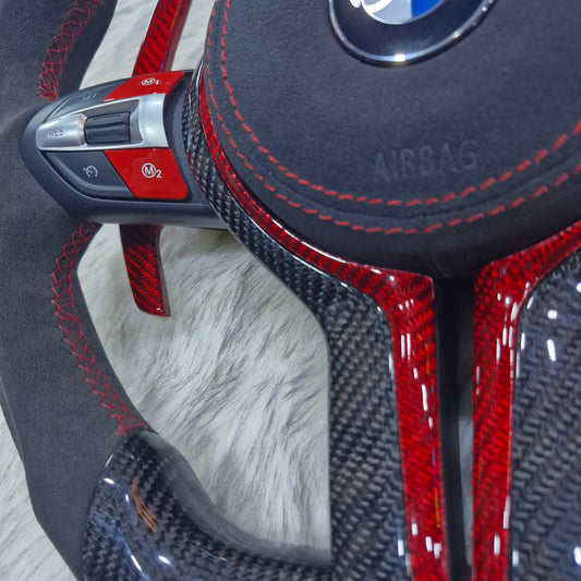 Carbon Fiber with Alcantara Red Carbon Trim Steering wheel For BMW F Series bottom side