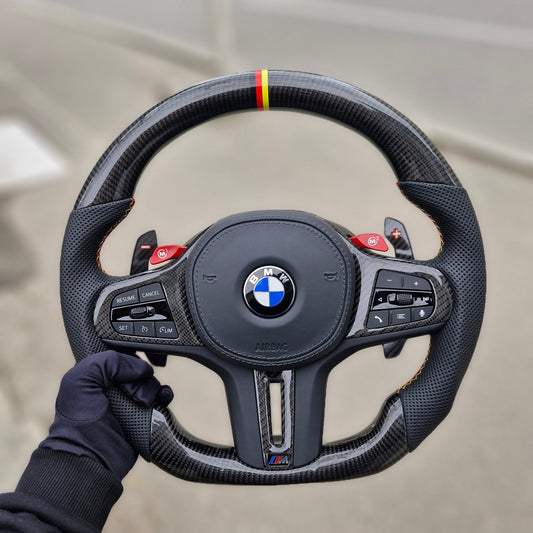 Customized black,red,yellow Trim and Paddle Shifters Carbon Fiber Steering Wheel For BMW G Series