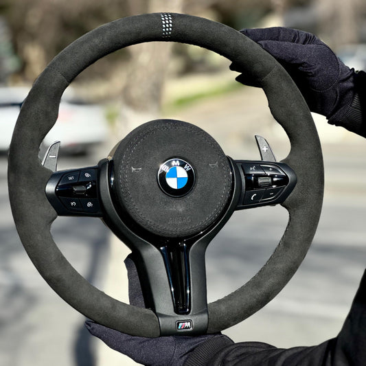 Full Black Alcantara and Alcantara airbag cover Steering Wheel For BMW F80,F15,F10,F20,F07,F30,F32 and All F Series
