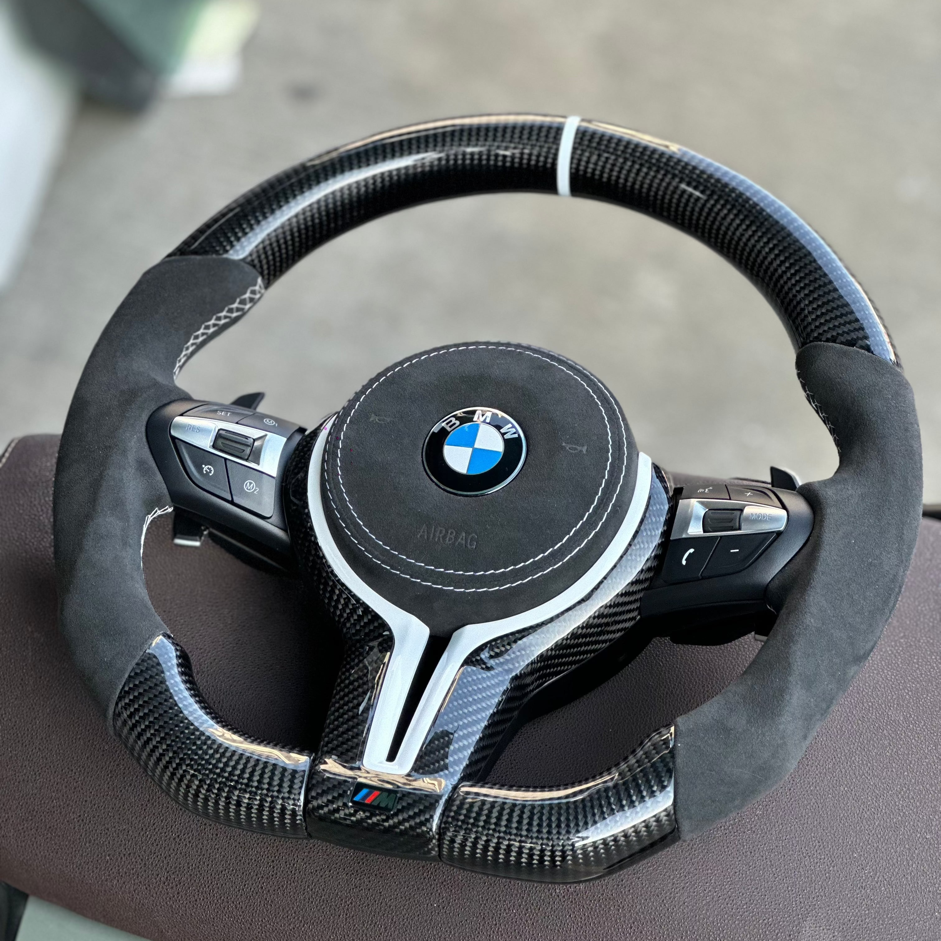 AC33 Alcantara Carbon Fiber with White Trim , White Stripe Steering Wheel For BMW F Series