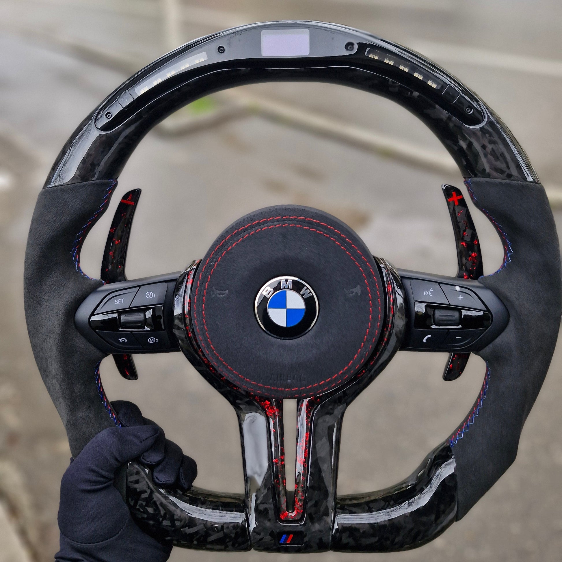 Alcantara with Forged Carbon Fiber and Alcantara airbag cover Led Steering Wheel For BMW F Series