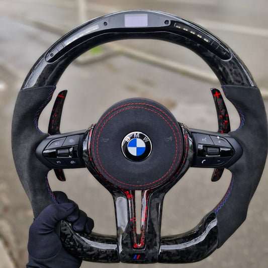 Alcantara with Forged Carbon Fiber and Alcantara airbag cover Led Steering Wheel For BMW F Series