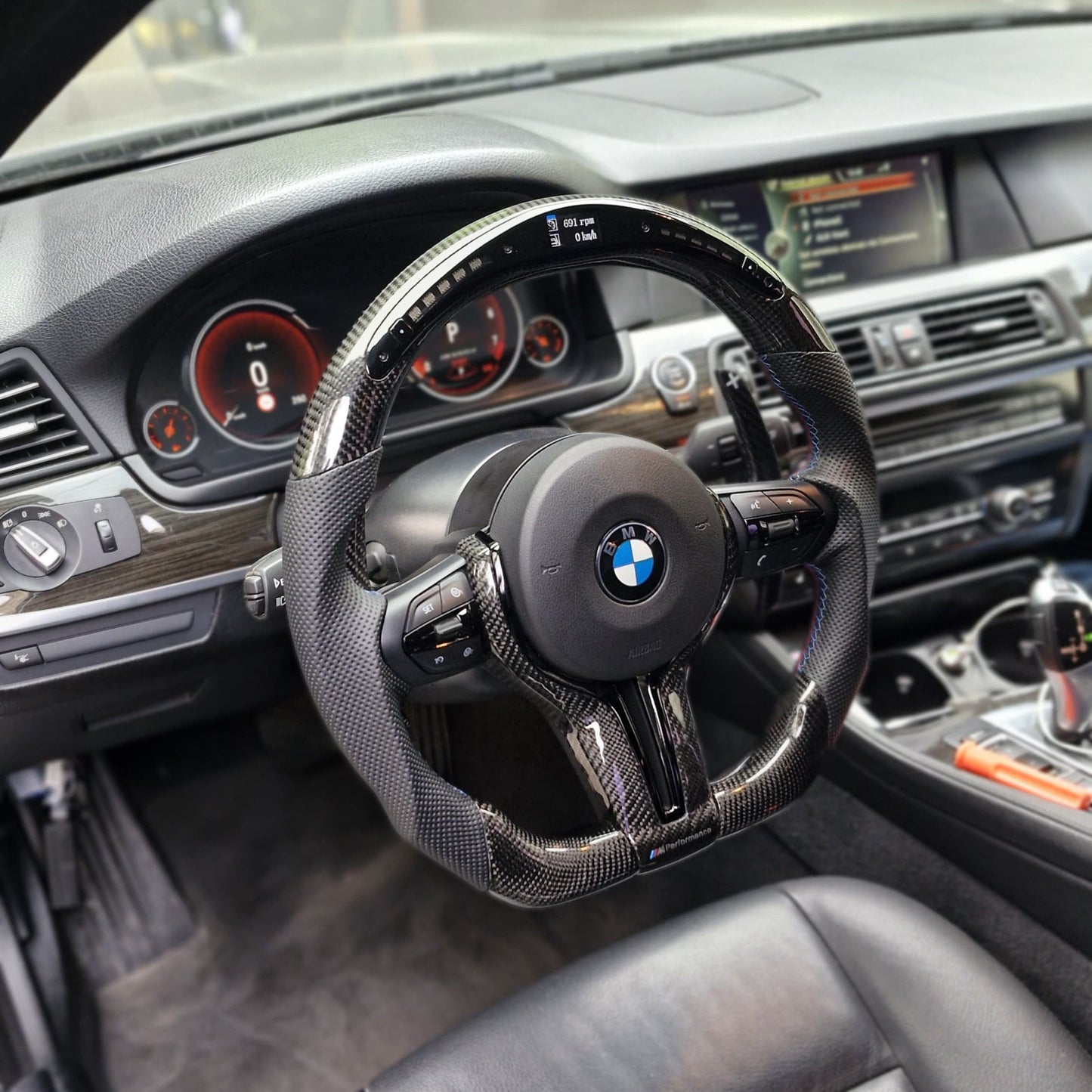 All Black Led Carbon Steering Wheel For BMW F10,F30,F80,F15,F82 and F Series in car