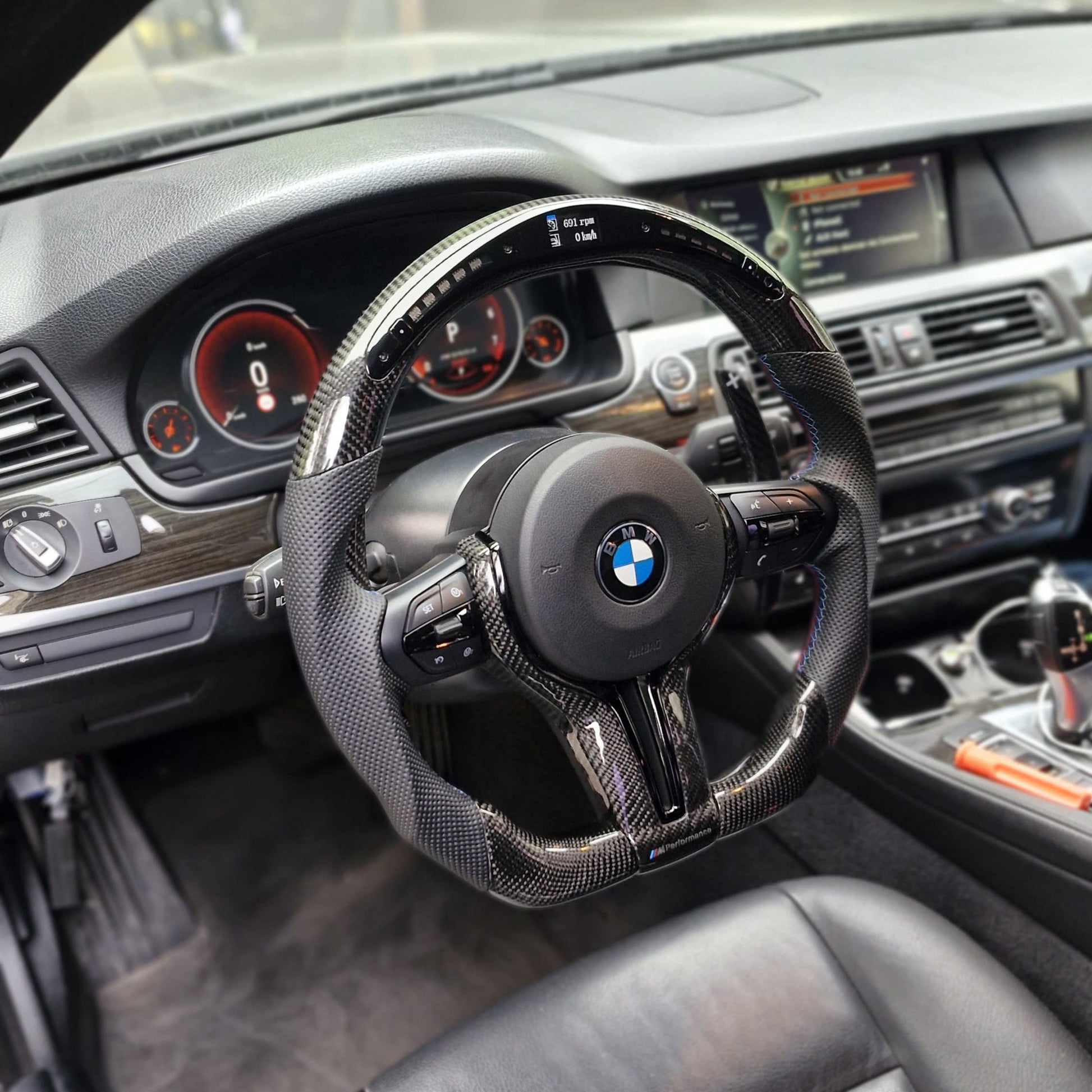 All Black Led Carbon Steering Wheel For BMW F10,F30,F80,F15,F82 and F Series in car