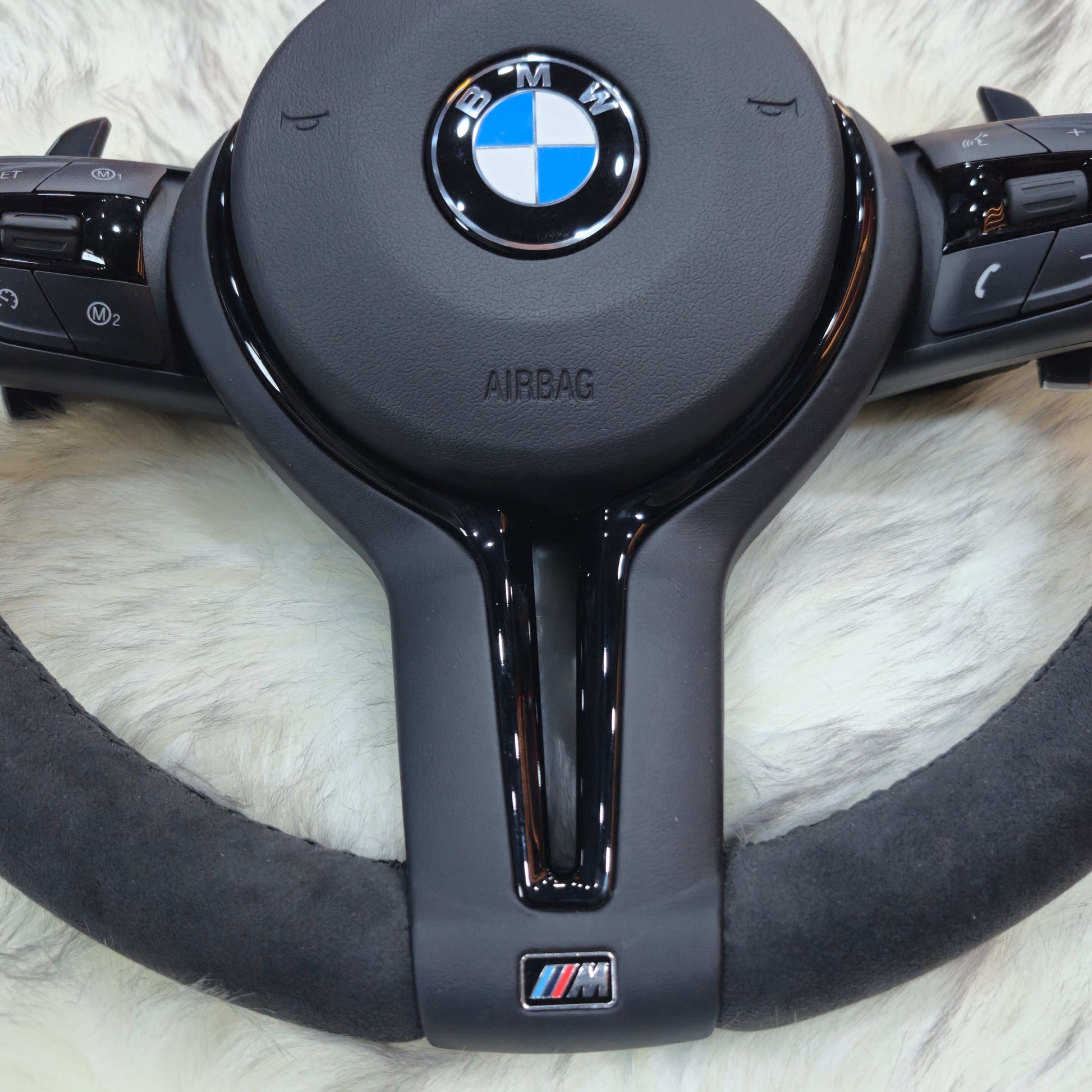 Black Full Alcantara Black Trim Steering wheel  Fit  Bmw F Series bottom side