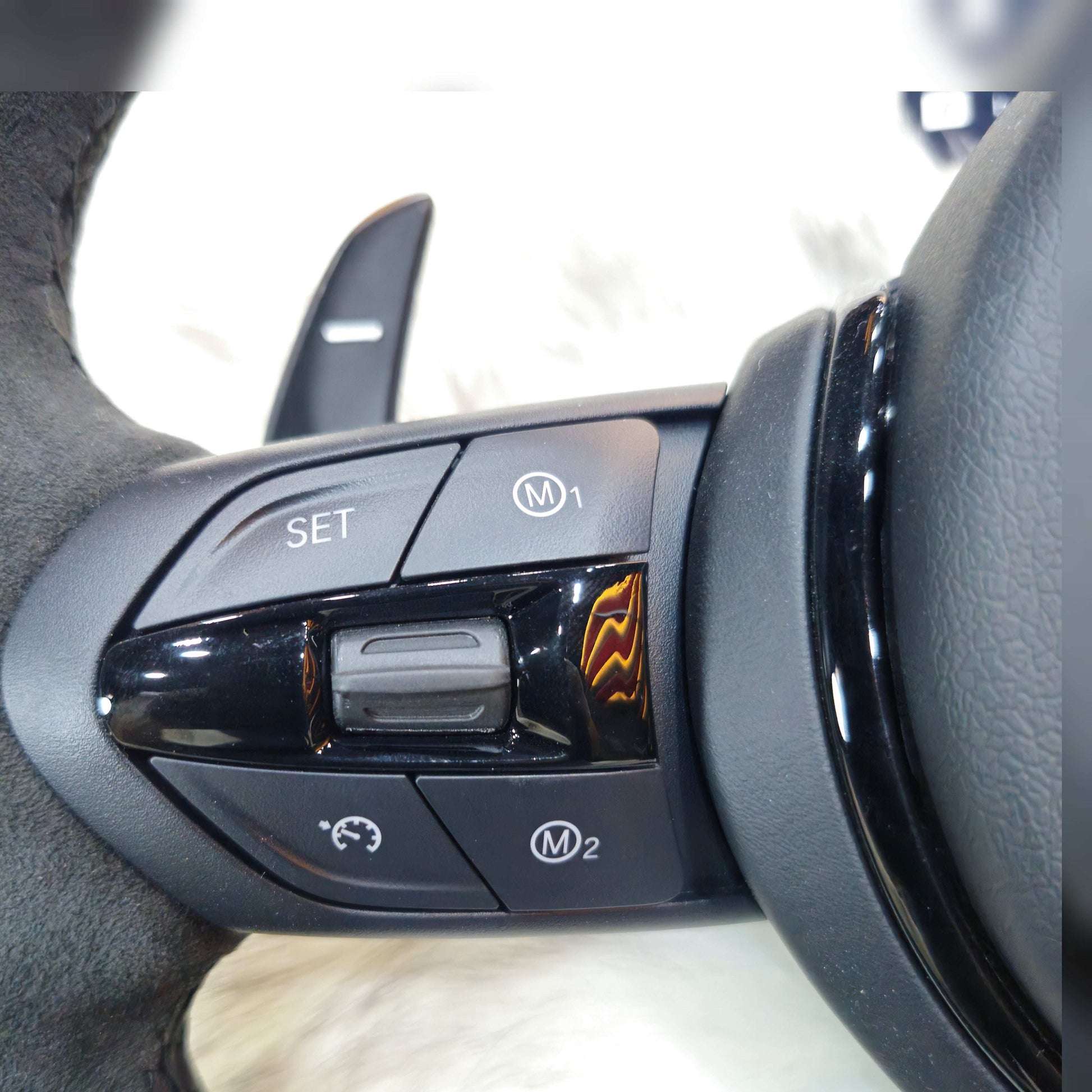 Black Full Alcantara Black Trim Steering wheel  Fit  Bmw F Series left hand buttoms