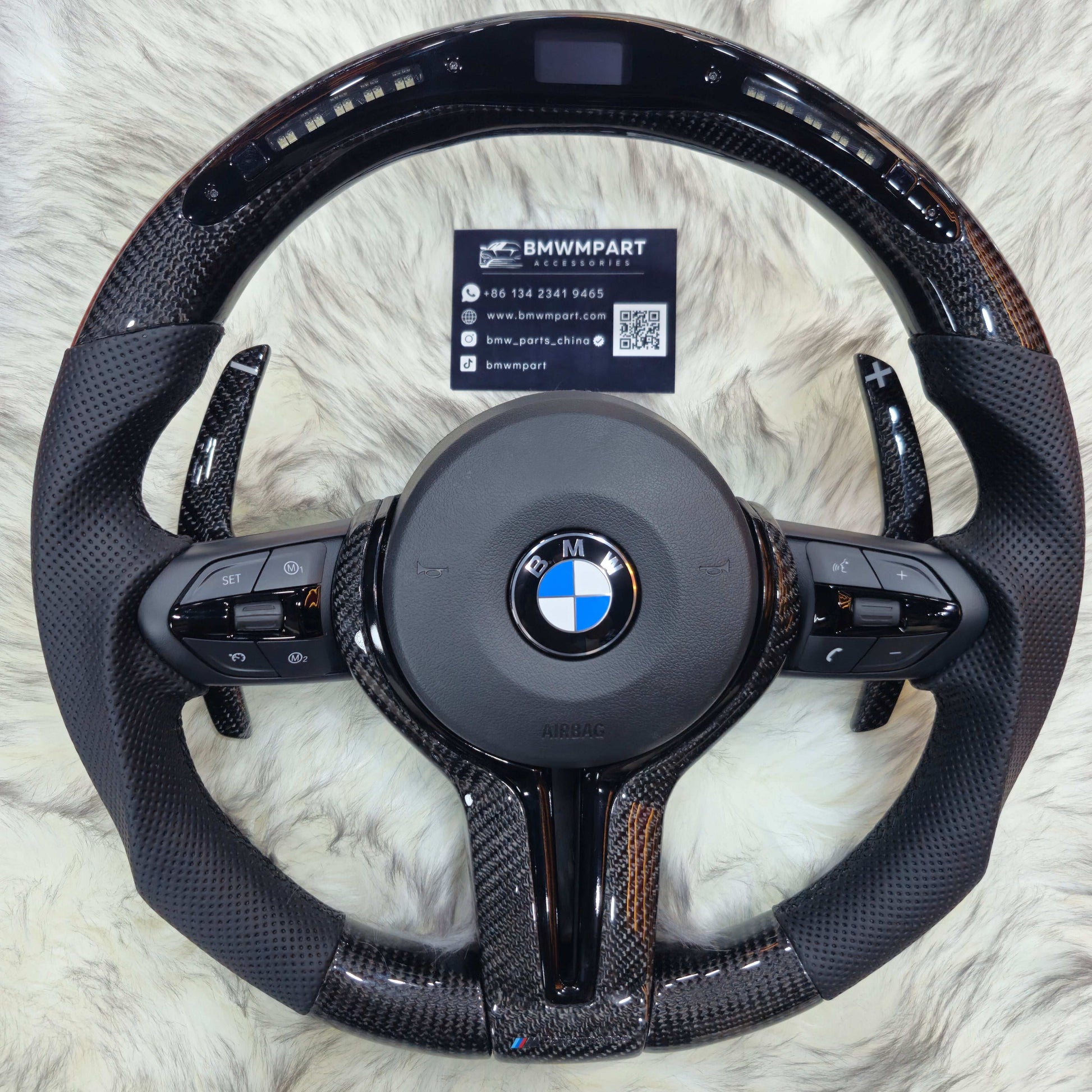 Bottom Round Carbon  Steering Wheel  with Led for BMW F series