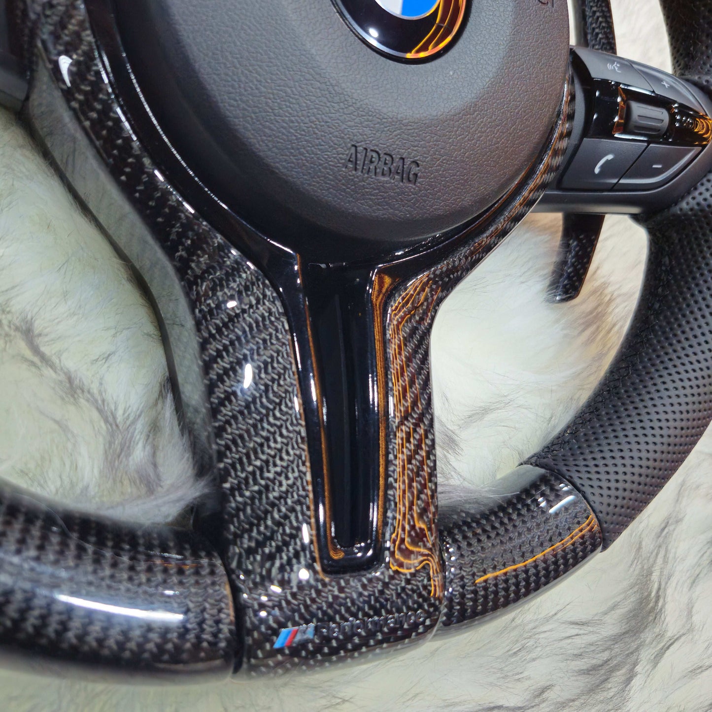 Bottom Round Carbon  Steering Wheel  with Led for BMW F series bottom side