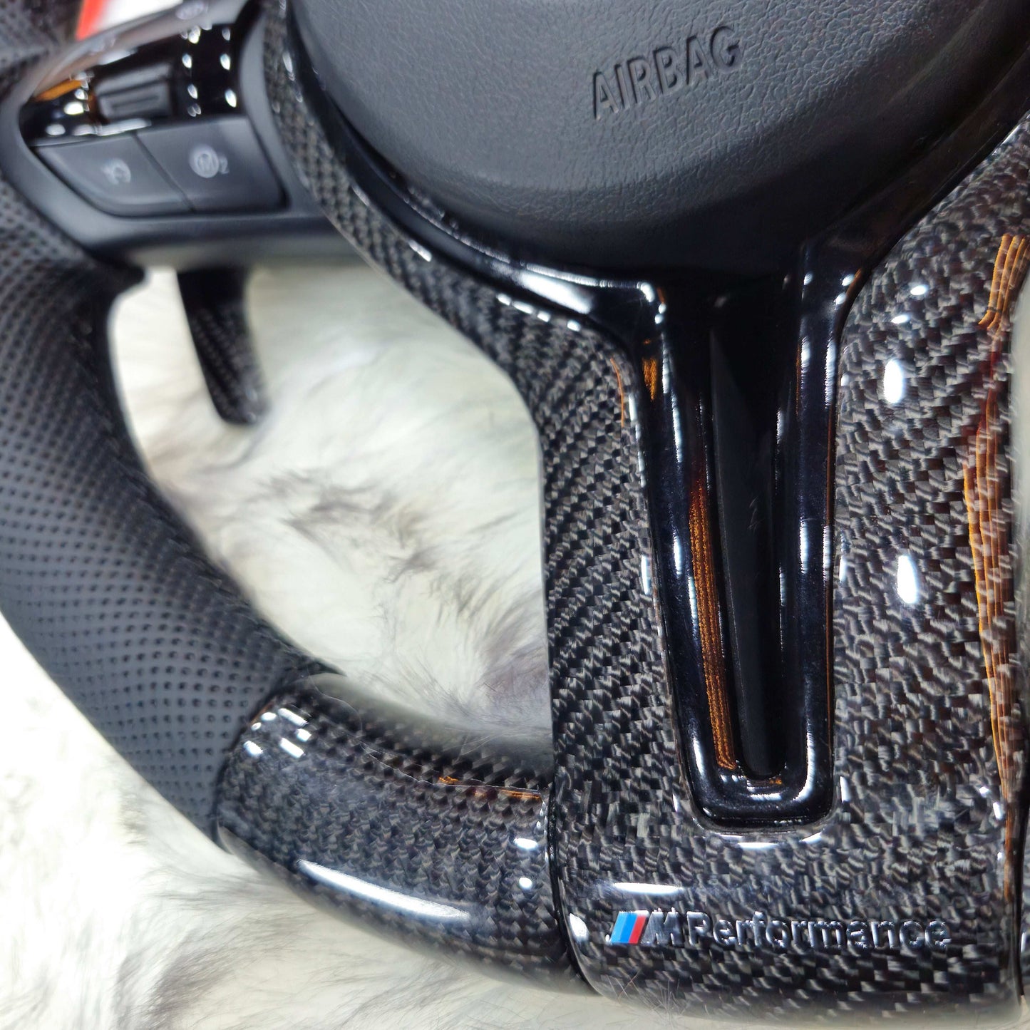 Bottom Round Carbon  Steering Wheel  with Led for BMW F series left bottom side