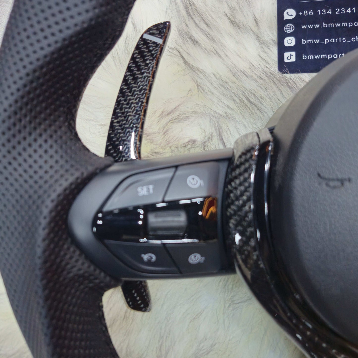 Bottom Round Carbon  Steering Wheel  with Led for BMW F series left side