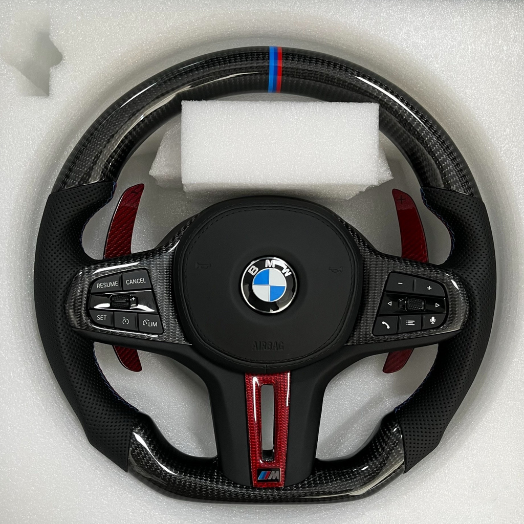 Carbon Fiber Red Paddle Shifters  Steering Wheel For BMW F90  G05 G20 G30 G80 G82  G Series Fit Customized upgrade Steering Wheel