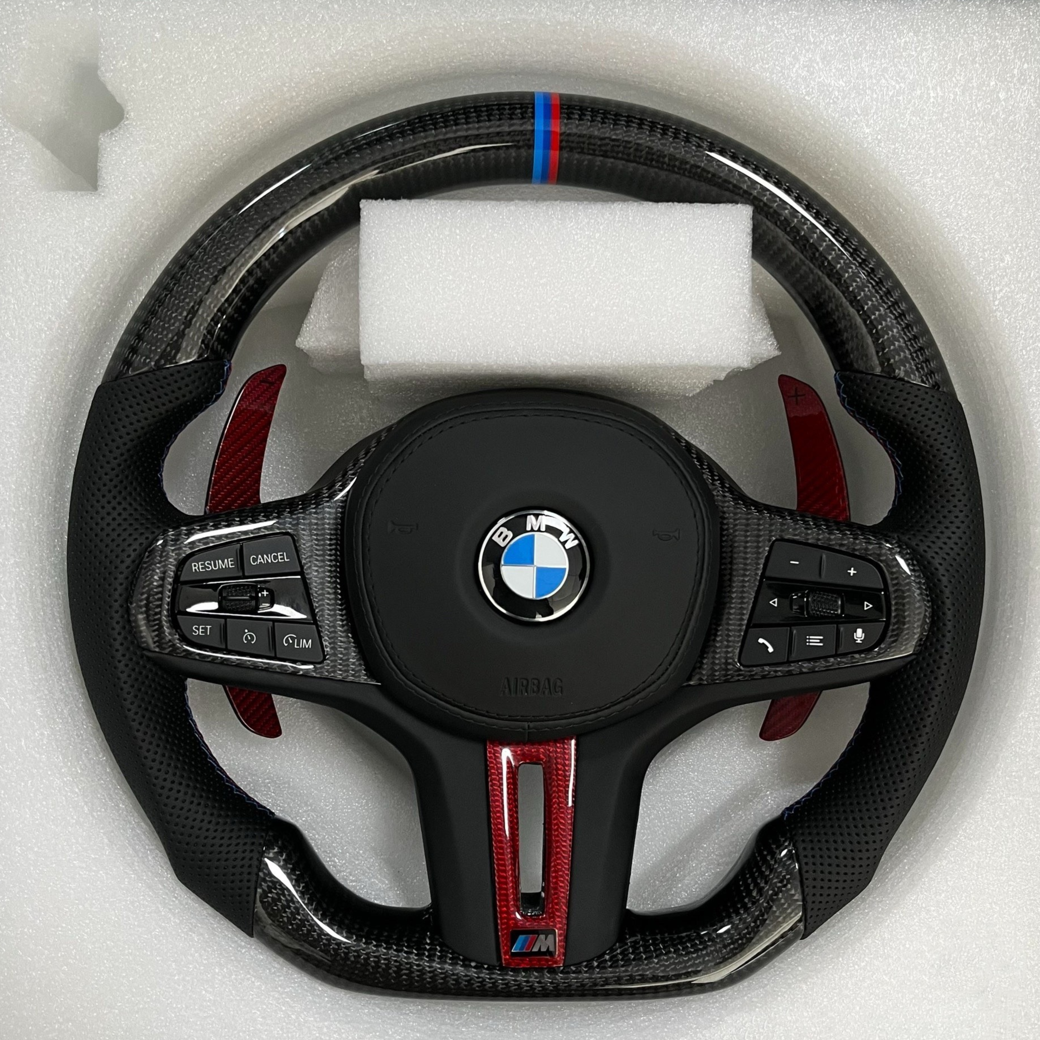 AC28 Carbon Fiber Red Paddle Shifters  Steering Wheel For BMW F90  G05 G20 G30 G80 G82  G Series Fit Customized upgrade Steering Wheel