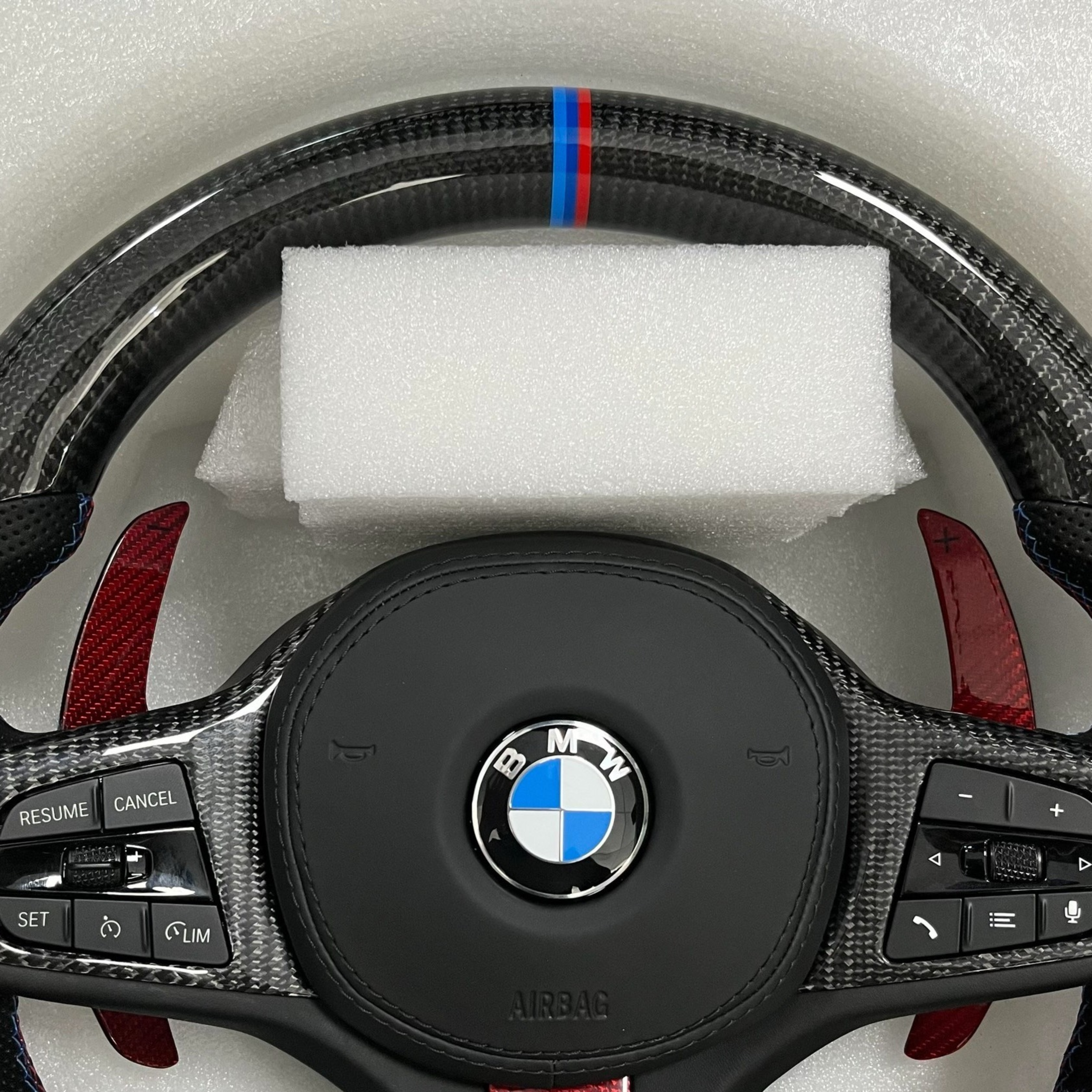 AC28 Carbon Fiber Red Paddle Shifters  Steering Wheel For BMW F90  G05 G20 G30 G80 G82  G Series Fit Customized upgrade Steering Wheel