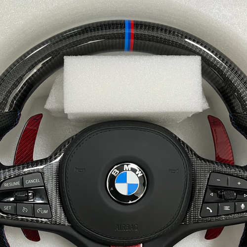 Carbon Fiber Red Paddle Shifters  Steering Wheel For BMW F90  G05 G20 G30 G80 G82  G Series Fit Customized upgrade Steering Wheel upper side