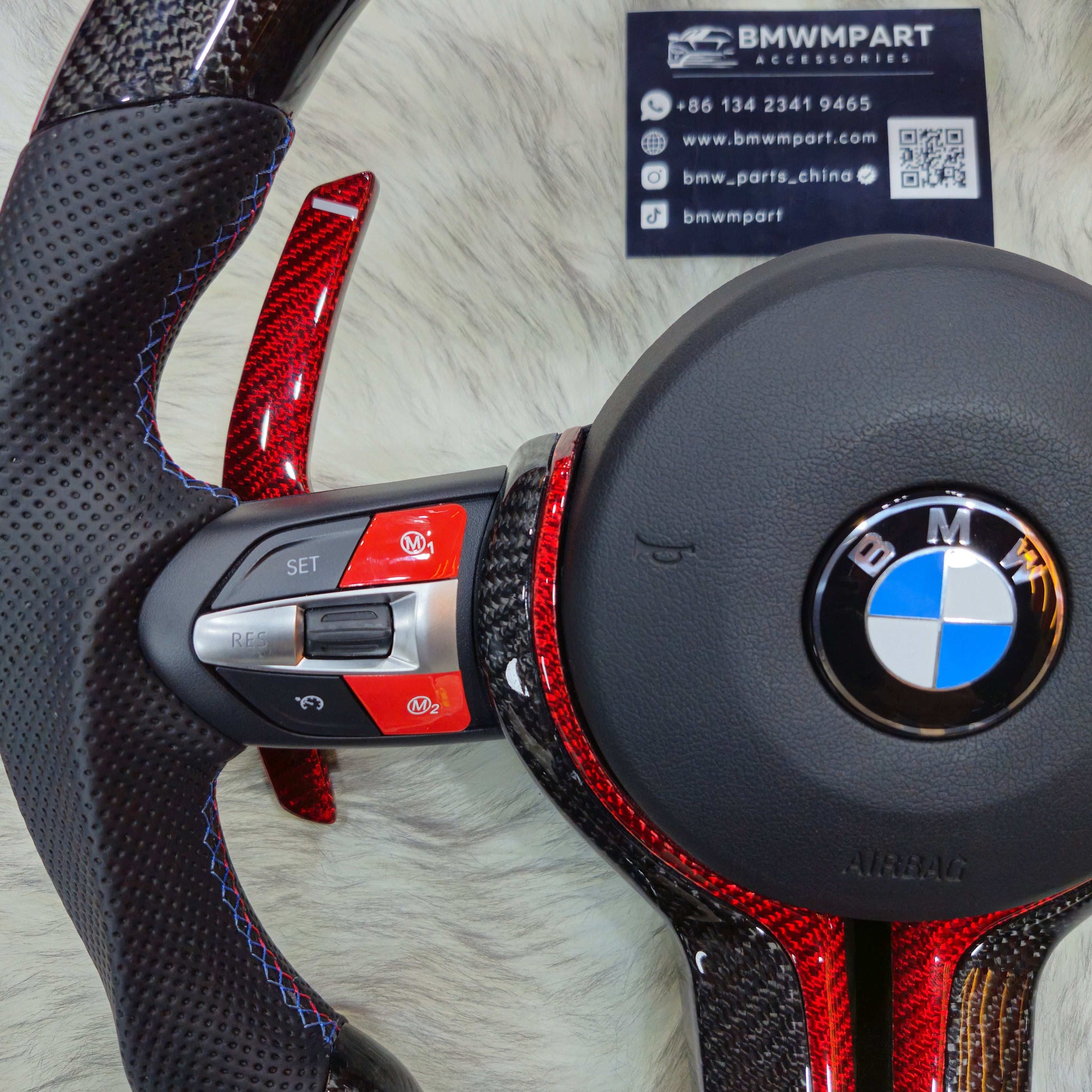 Carbon Fiber Red Trim with Led Steering Wheel for BMW F Series left buttoms