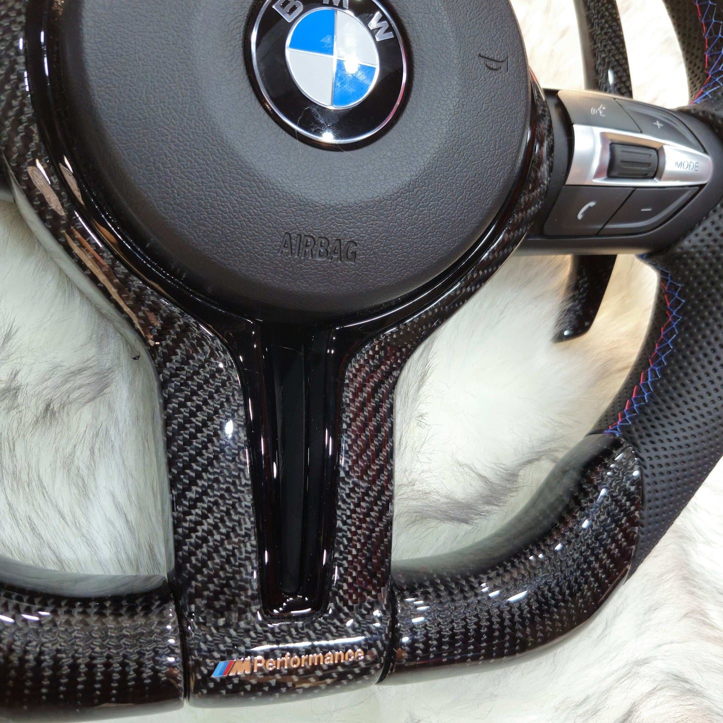 Carbon Fiber with Black Trim, Carbon Paddle Shifters Steering Wheel For BMW F Series bottom side