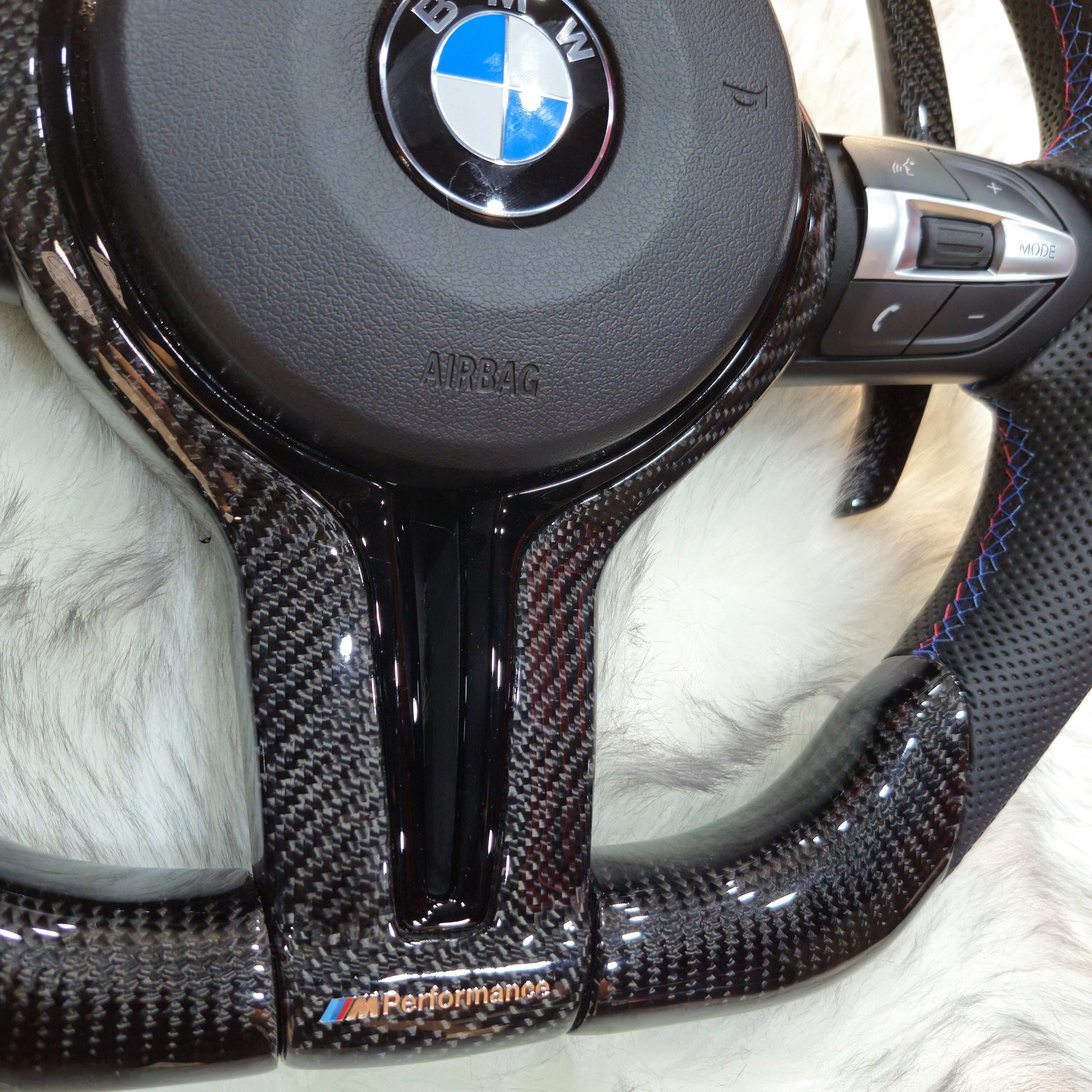 Carbon Fiber with Black Trim, Carbon Paddle Shifters Steering Wheel For BMW F Series bottom side