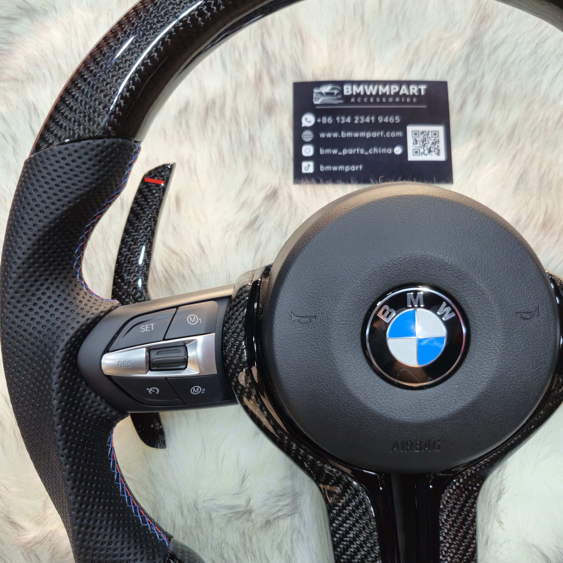 Carbon Fiber with Black Trim, Carbon Paddle Shifters Steering Wheel For BMW F Series left side