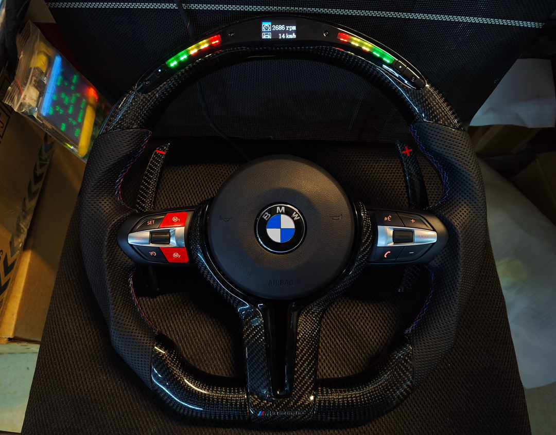 Carbon Fiber  with Led Steering wheel M1 M2 Red Buttons For BMW F Series turn on led display