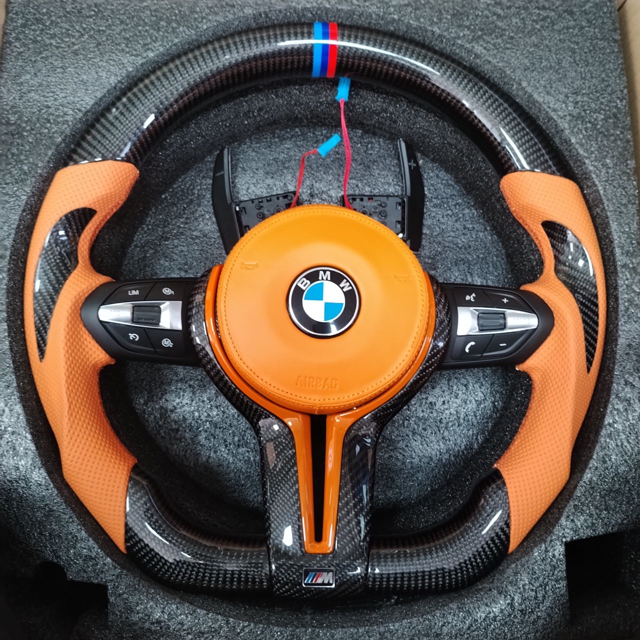For BMW F10 F30 and F Series Fit Orange Leather Car Steering Wheel   Carbon Fiber Steering Wheel