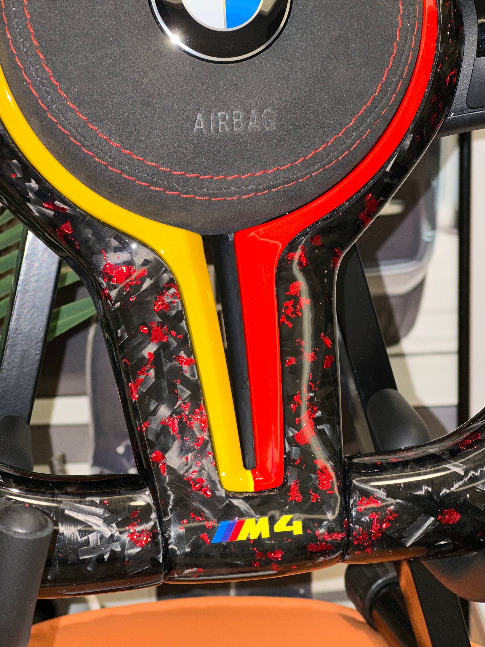 Forged Red Carbon Steering Wheel with Led For BMW F Series bottom zoom