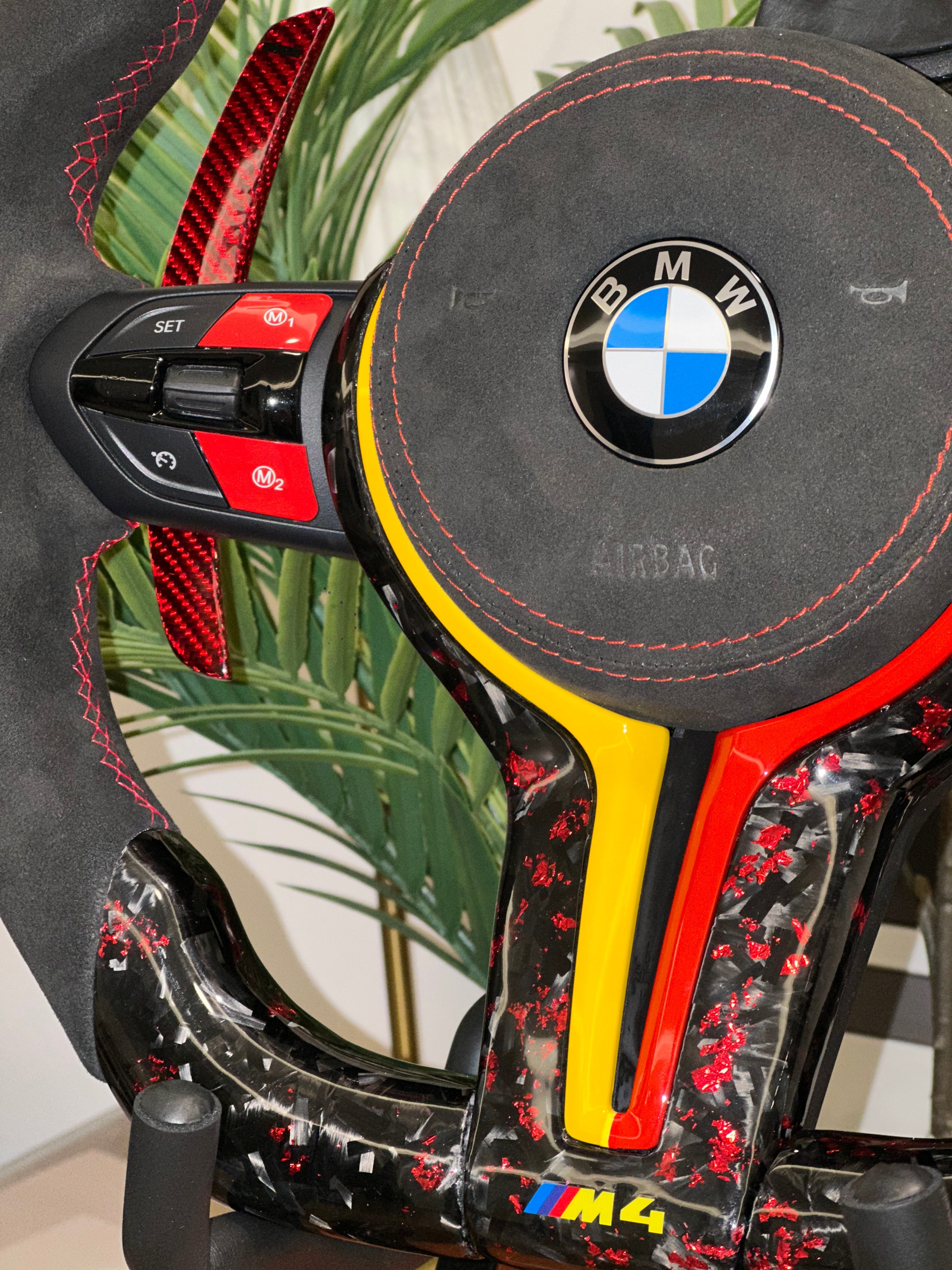 Forged Red Carbon Steering Wheel with Led For BMW F Series