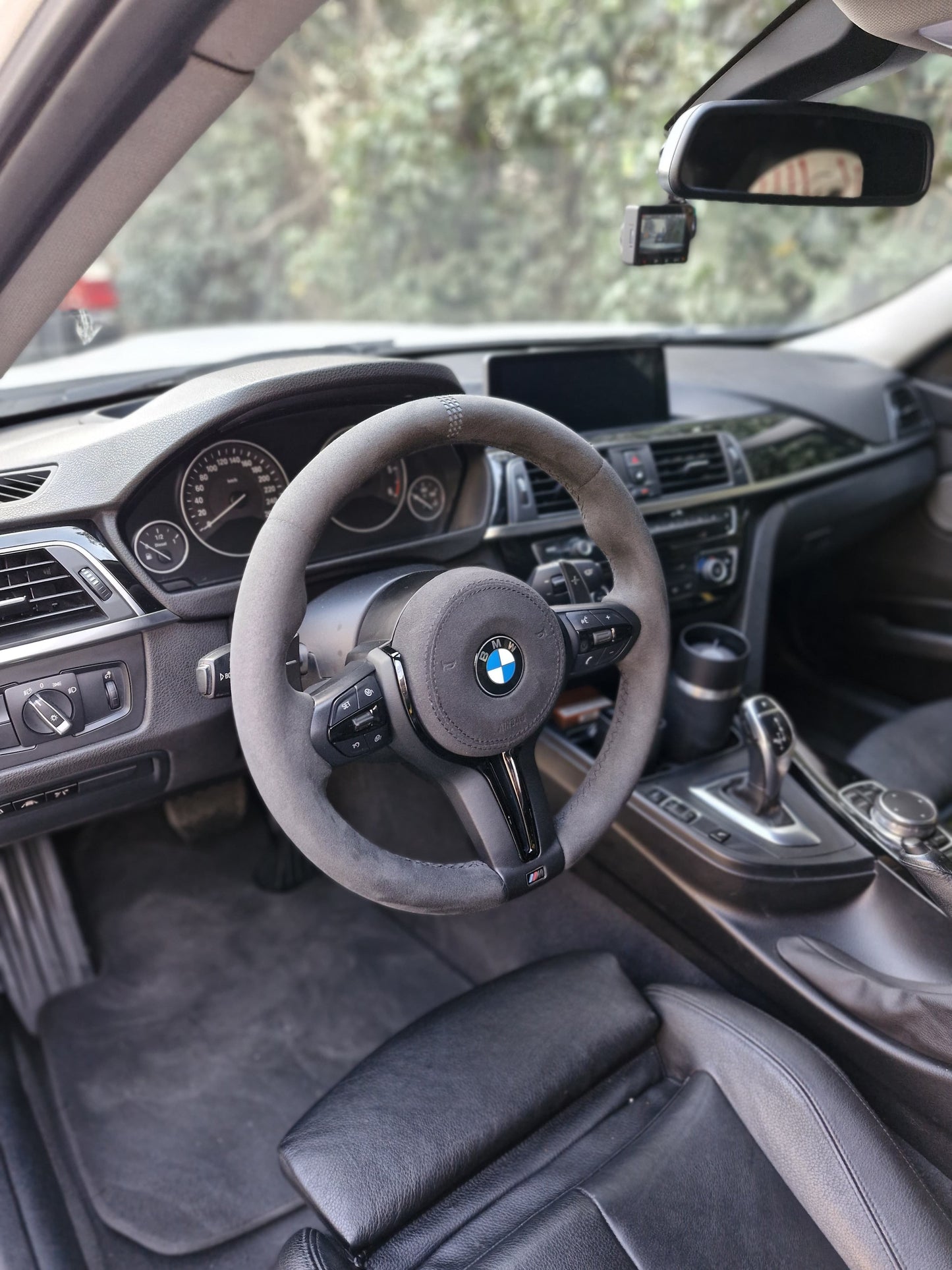 Full Black Alcantara and Alcantara airbag cover  Steering Wheel For BMW F80,F15,F10,F20,F07,F30,F32 and  All F Series in car view