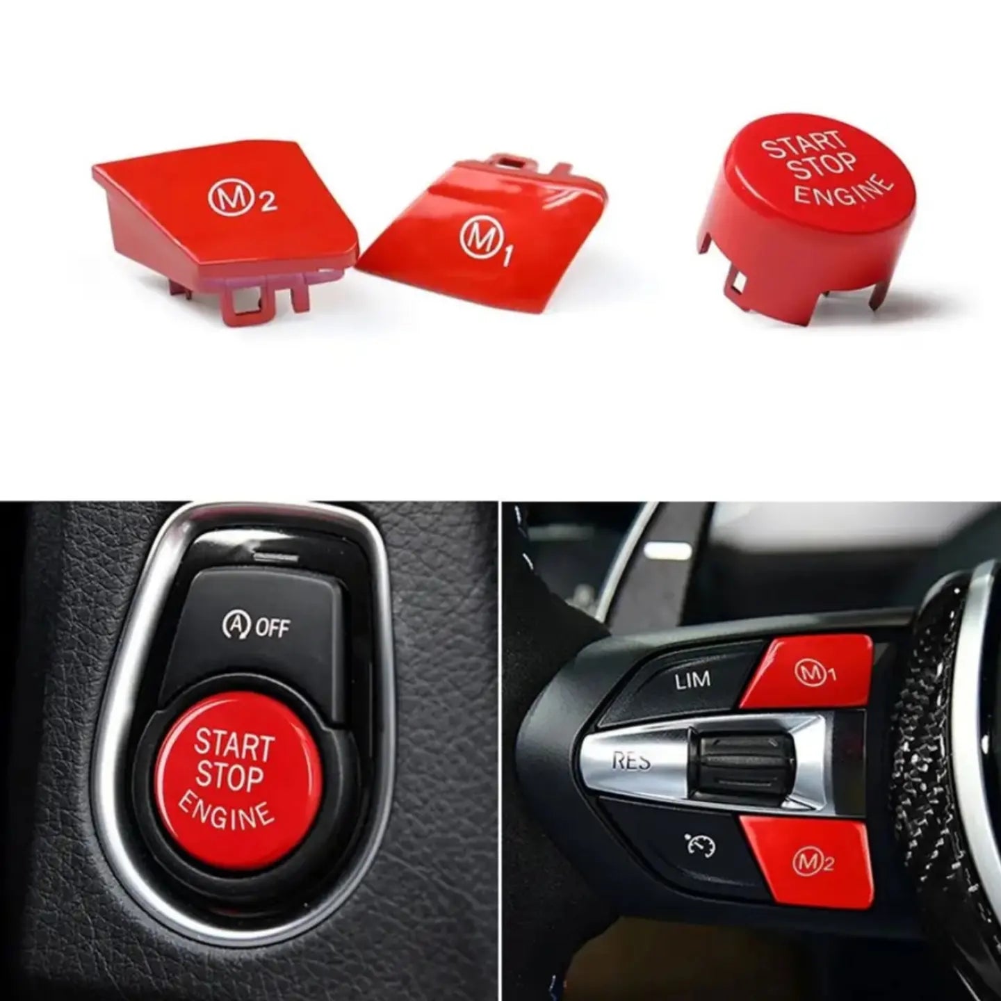 Steering Wheel M1 M2 Red Buttons/Start Stop Button Switch Cover For BM ...