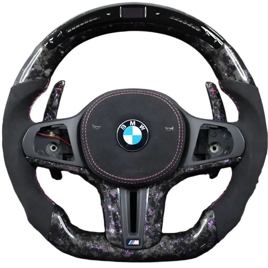 Forged Carbon Fiber  Red  color Stitching Airbag with  Led  Steering Wheel For BMW F90  G05 G20 G30 G80 G82  G Series Fit Customized upgrade Steering Wheel