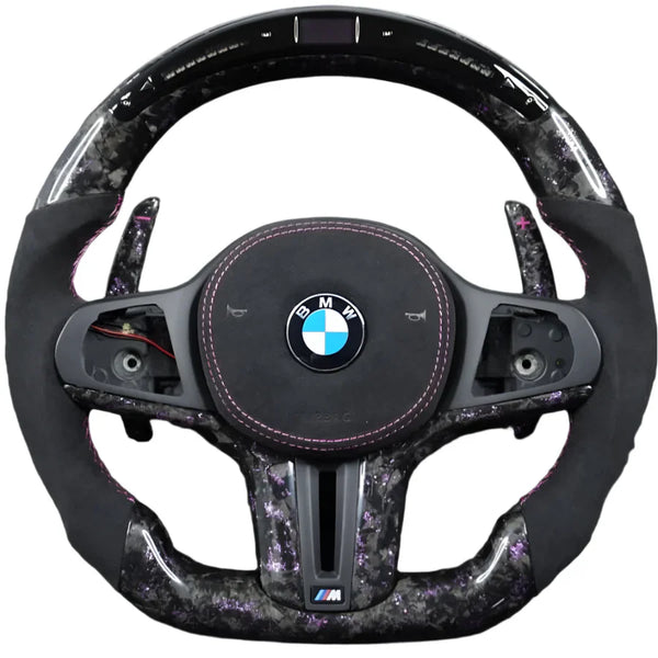 Forged Carbon Fiber  Red  color Stitching Airbag with  Led  Steering Wheel For BMW F90  G05 G20 G30 G80 G82  G Series Fit Customized upgrade Steering Wheel