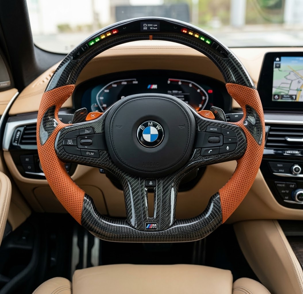 Orange Leather Carbon LED Steering Wheel - BMW G Series