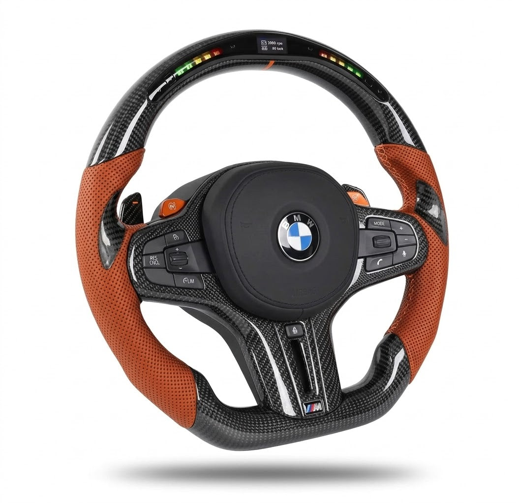 Orange Leather Carbon LED Steering Wheel - BMW G Series