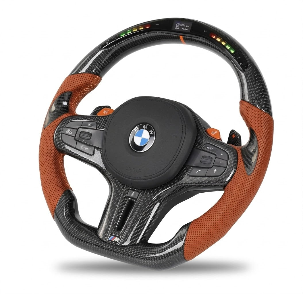 Orange Leather Carbon LED Steering Wheel - BMW G Series