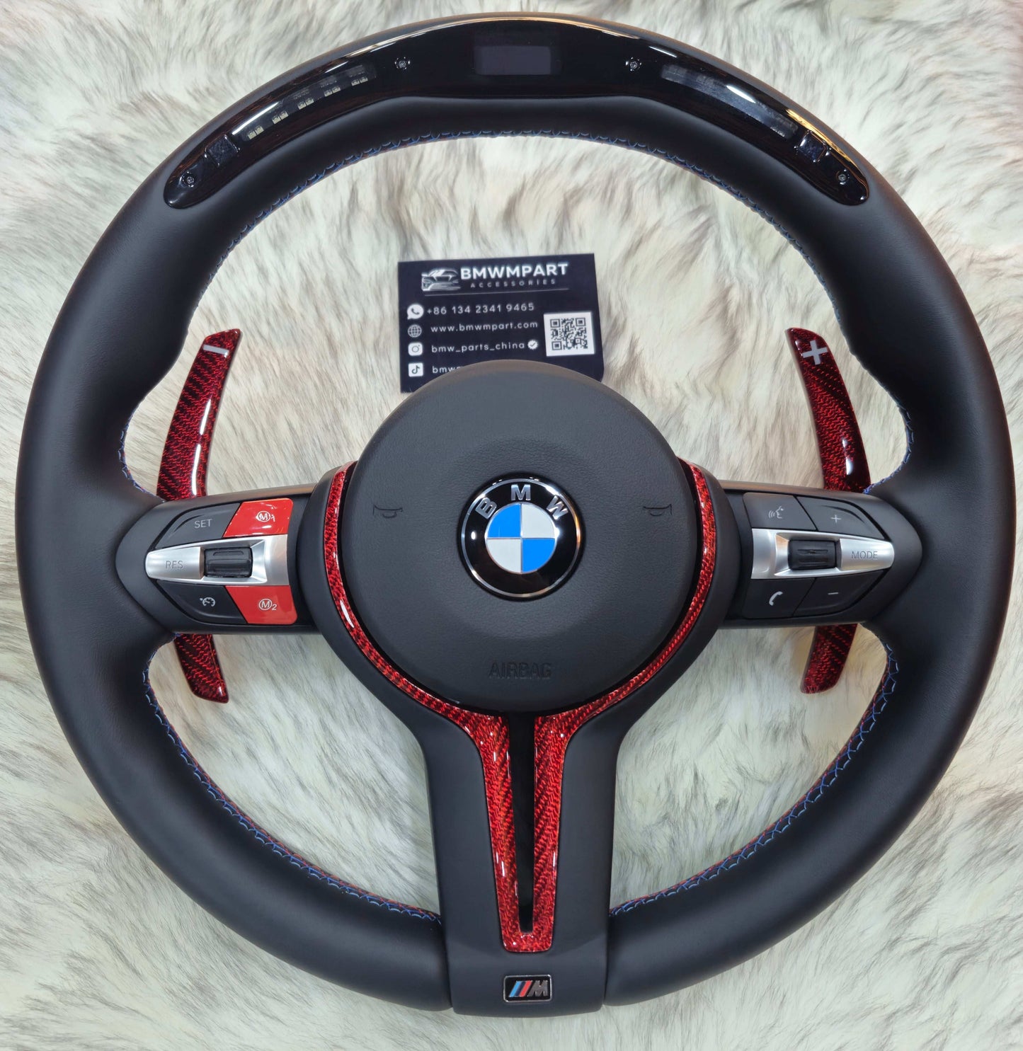 Nappa Leather steering wheel with Red Carbon Trim and Led display For BMW F Series
