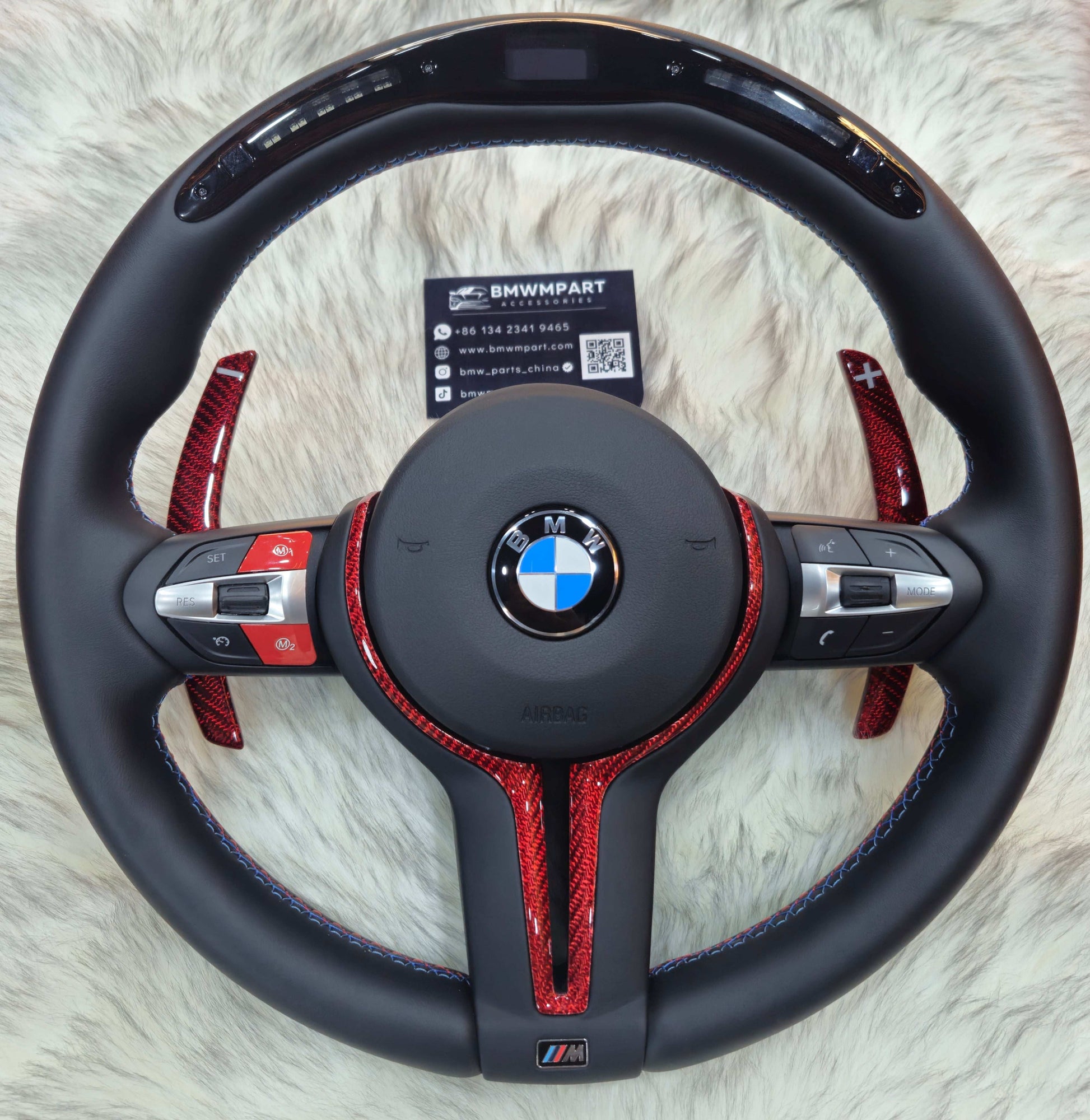 Nappa Leather steering wheel with Red Carbon Trim and Led display For BMW F Series