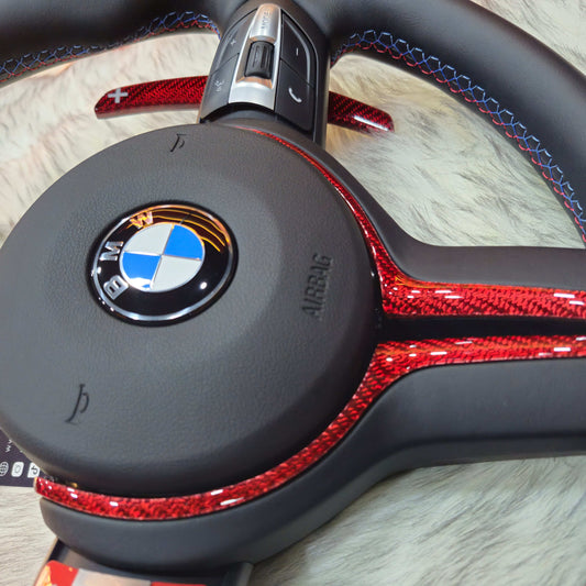 Nappa Leather steering wheel with Red Carbon Trim and Led display For BMW F Series