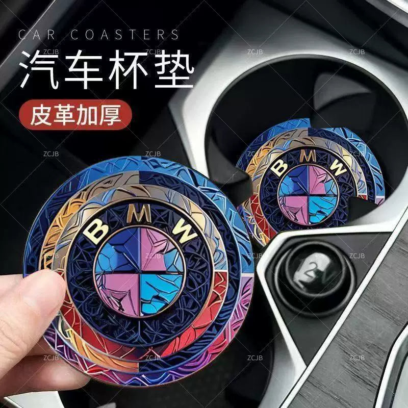 Car coaster car logo 5 series water coaster 3 series 7 series 525li325li x1 x3 X5X7 leather car coaster