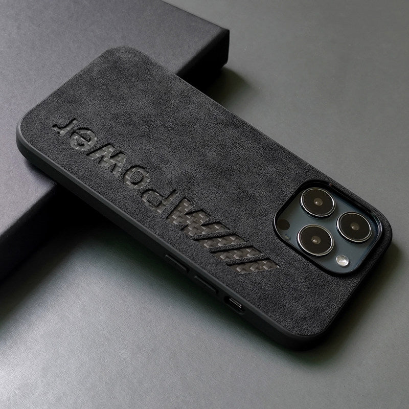 Alcantara iPhone Case with Carbon Fiber Logo – M Power / AMG Style Luxury Protective Cover
