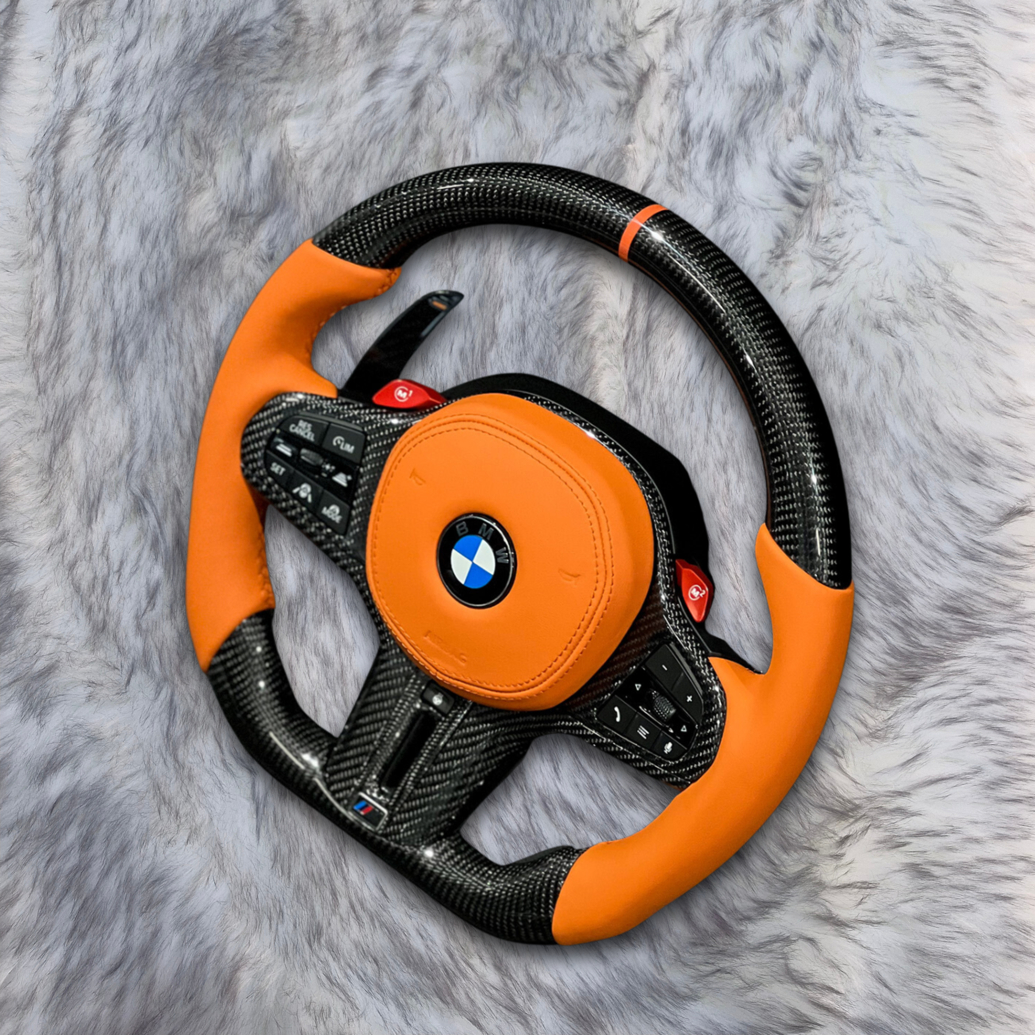 Orange Leather Orange Airbag Cover Carbon Fiber Steering Wheel For BMW F90  G05 G20 G30 G80 G82  G Series Fit Customized upgrade Steering Wheel