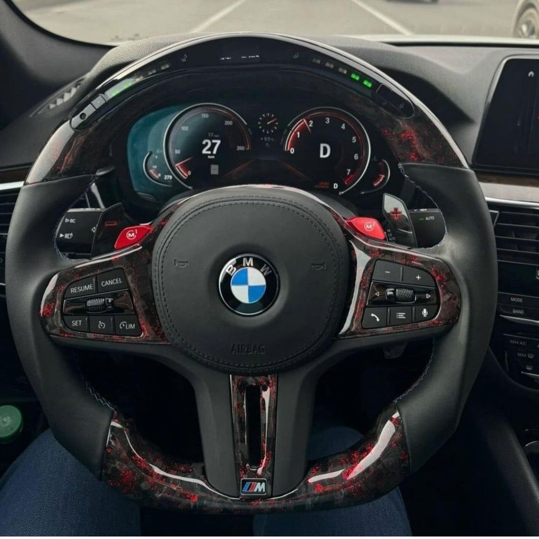 Red Forged  Custom Steering Wheel for BMW  M3 M4 M5  G30 F90 and G Series Carbon Fiber with Led in car