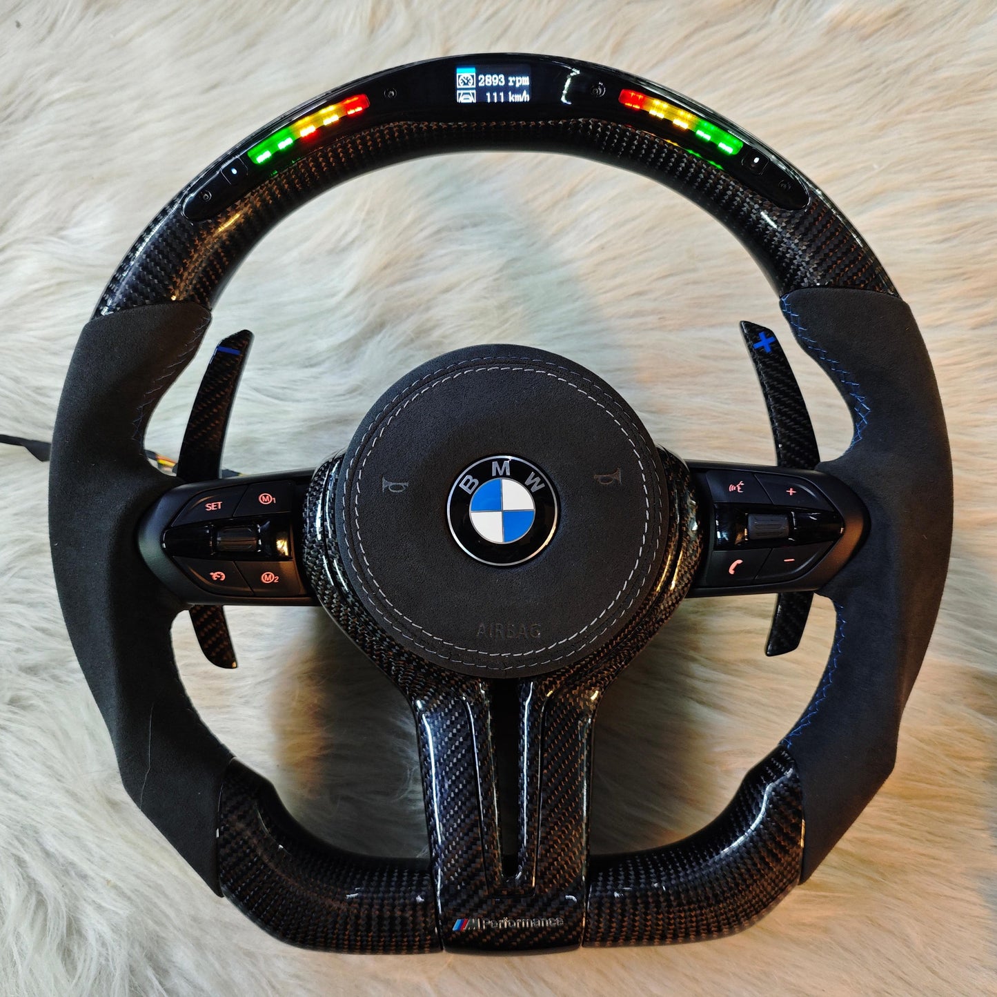 Sides Alcantara  and alcantara Airbag cover Carbon Fiber with Led  Steering Wheel For BMW F87,F10,F30,F20,F80 And F Series