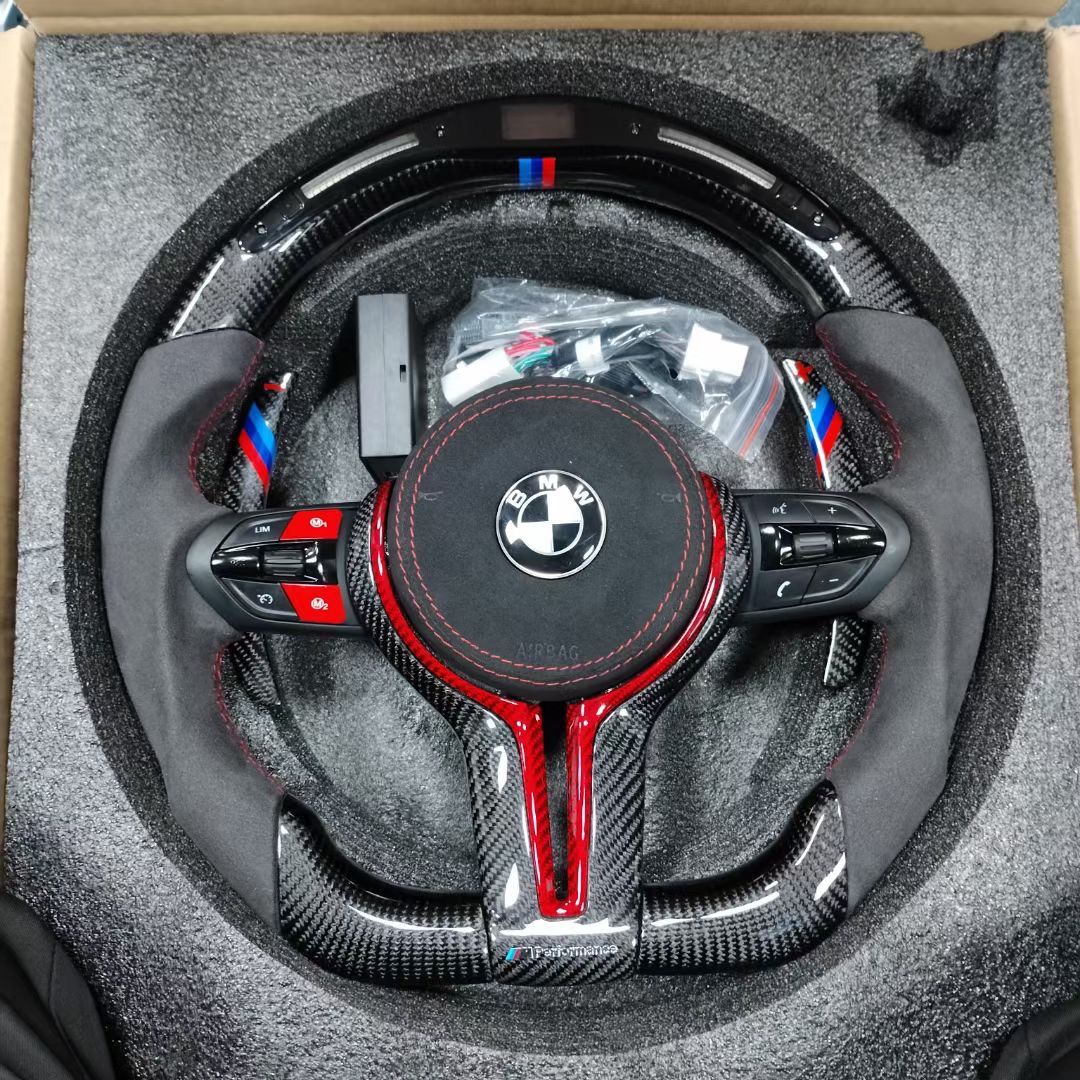 Steering Wheel Fit for BMW F01 F07 F10 F20 F82 F36 F32 F12 F30 M Sport LED With Alcantara Carbon Fiber Steering Wheel