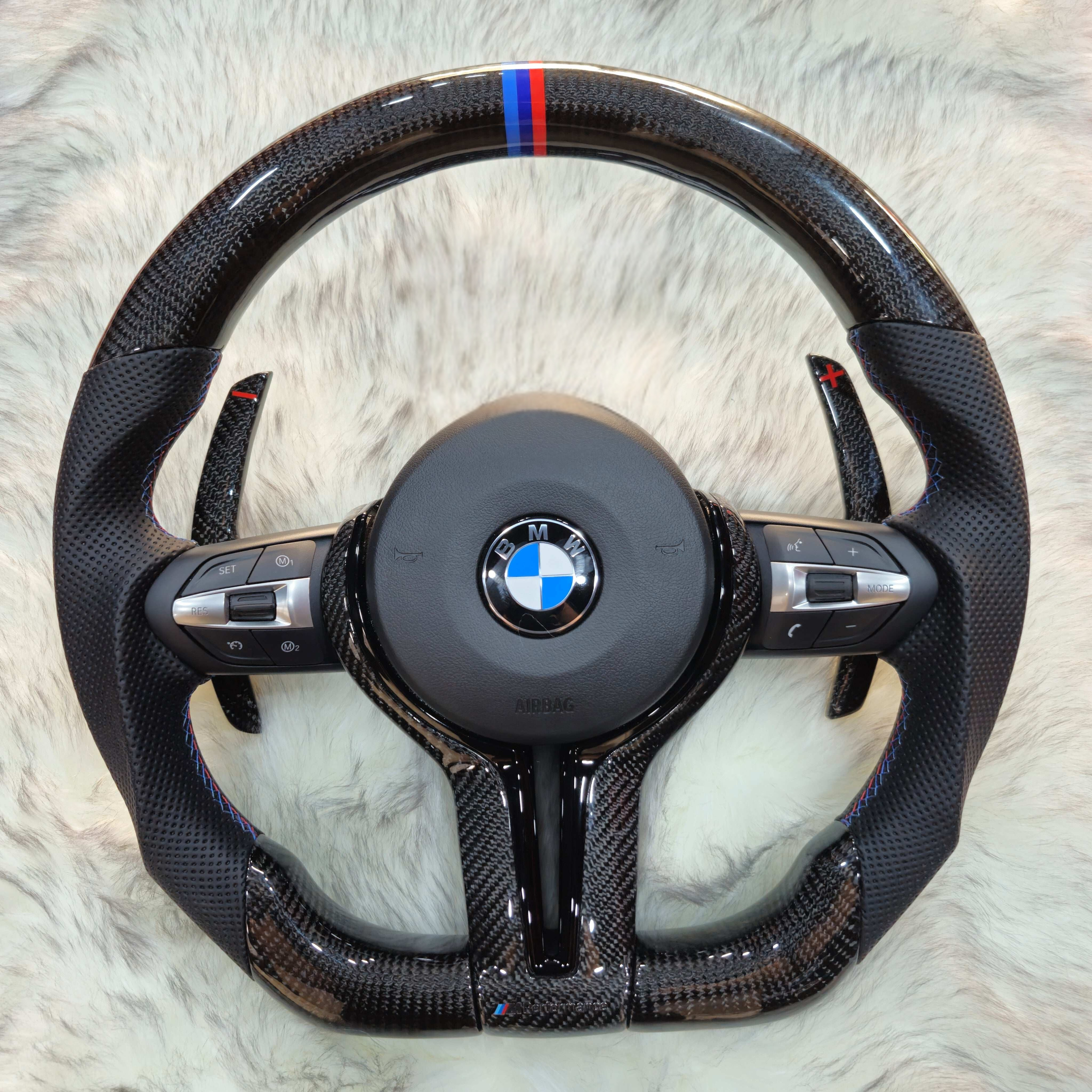 Carbon Fiber with Black Trim, Carbon Paddle Shifters Steering Wheel For BMW F Series
