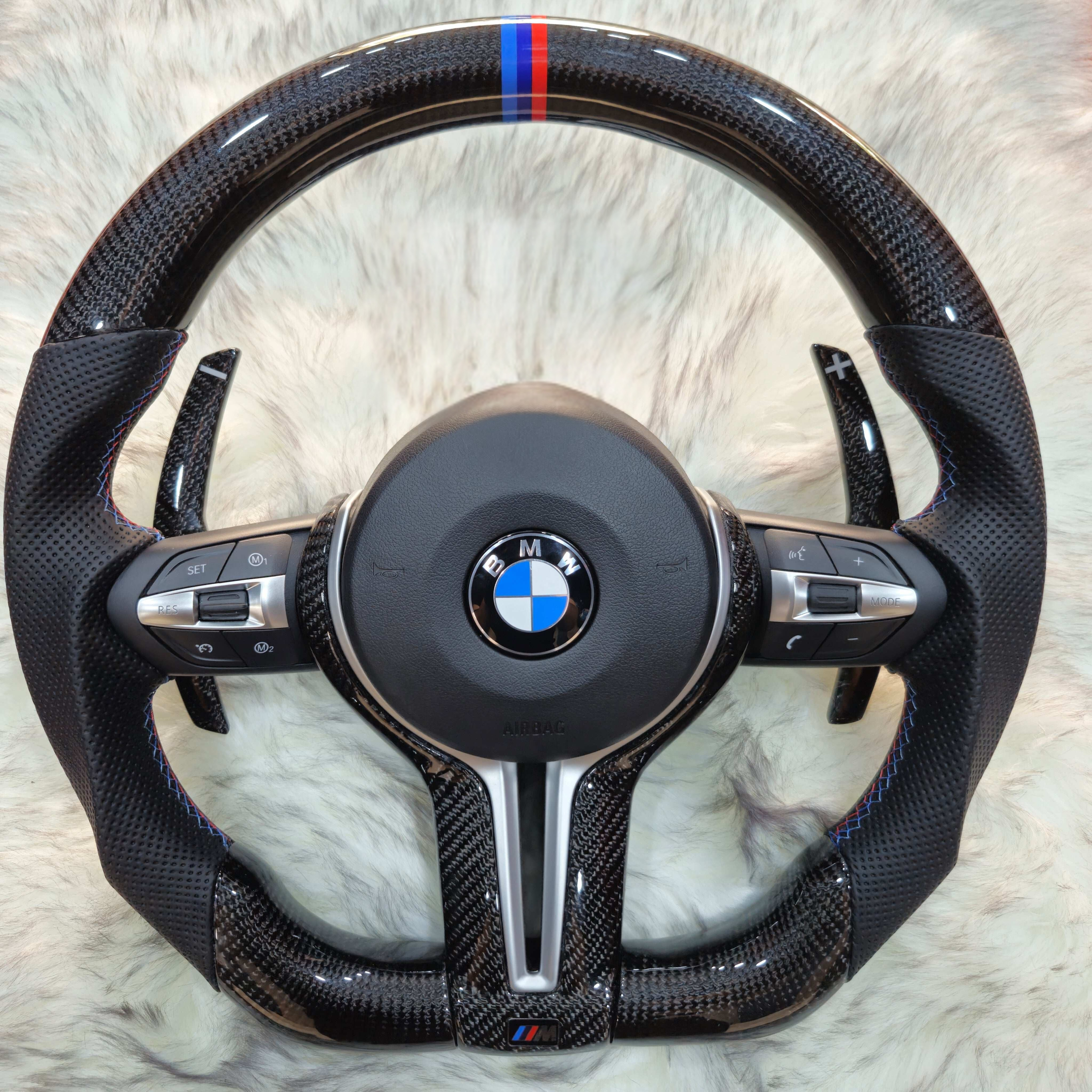 Carbon Fiber with Silver Trim , M color Stripe Steering Wheel For BMW F Series