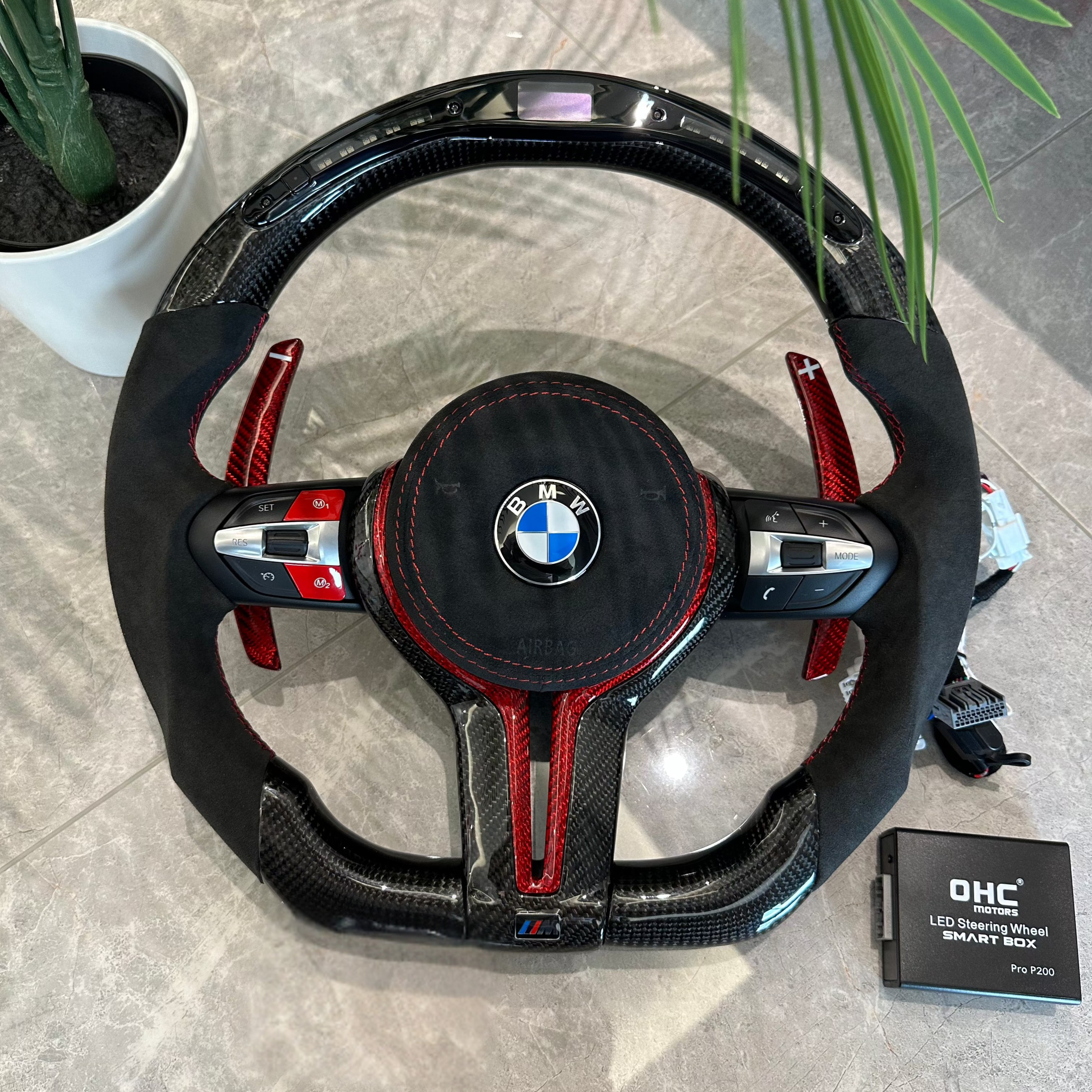 Carbon Fiber Led with Alcantara Red Carbon Trim Steering wheel For BMW F Series