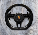 Porsche Carbon Fiber Steering Wheel P2148 – Alcantara Grip – Yellow Stripe – With Airbag