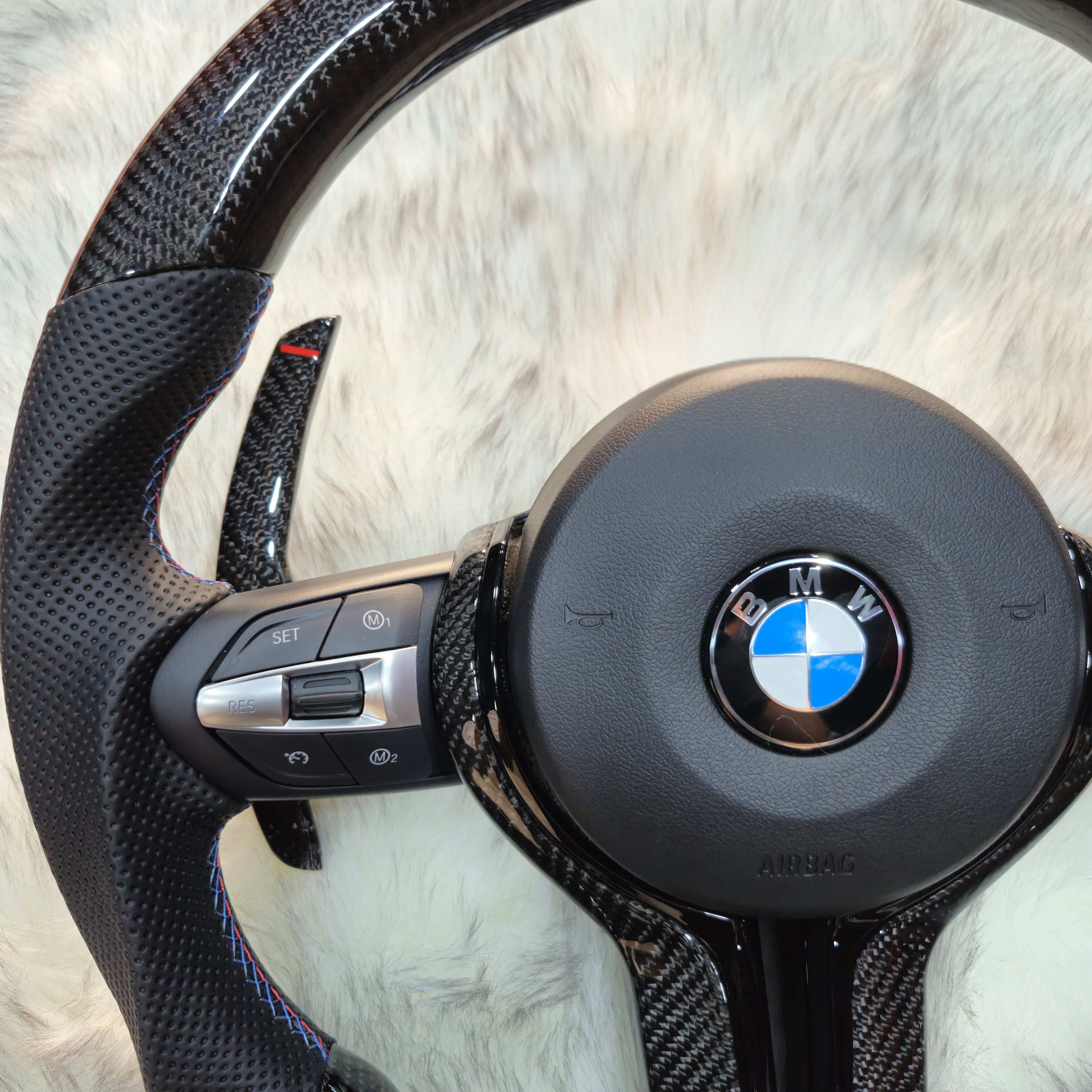 Carbon Fiber with Black Trim, Carbon Paddle Shifters Steering Wheel For BMW F Series