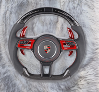 Carbon Fiber Steering Wheel P2111 – Red Trim – Perforated Leather – Suitable for Porsche Models