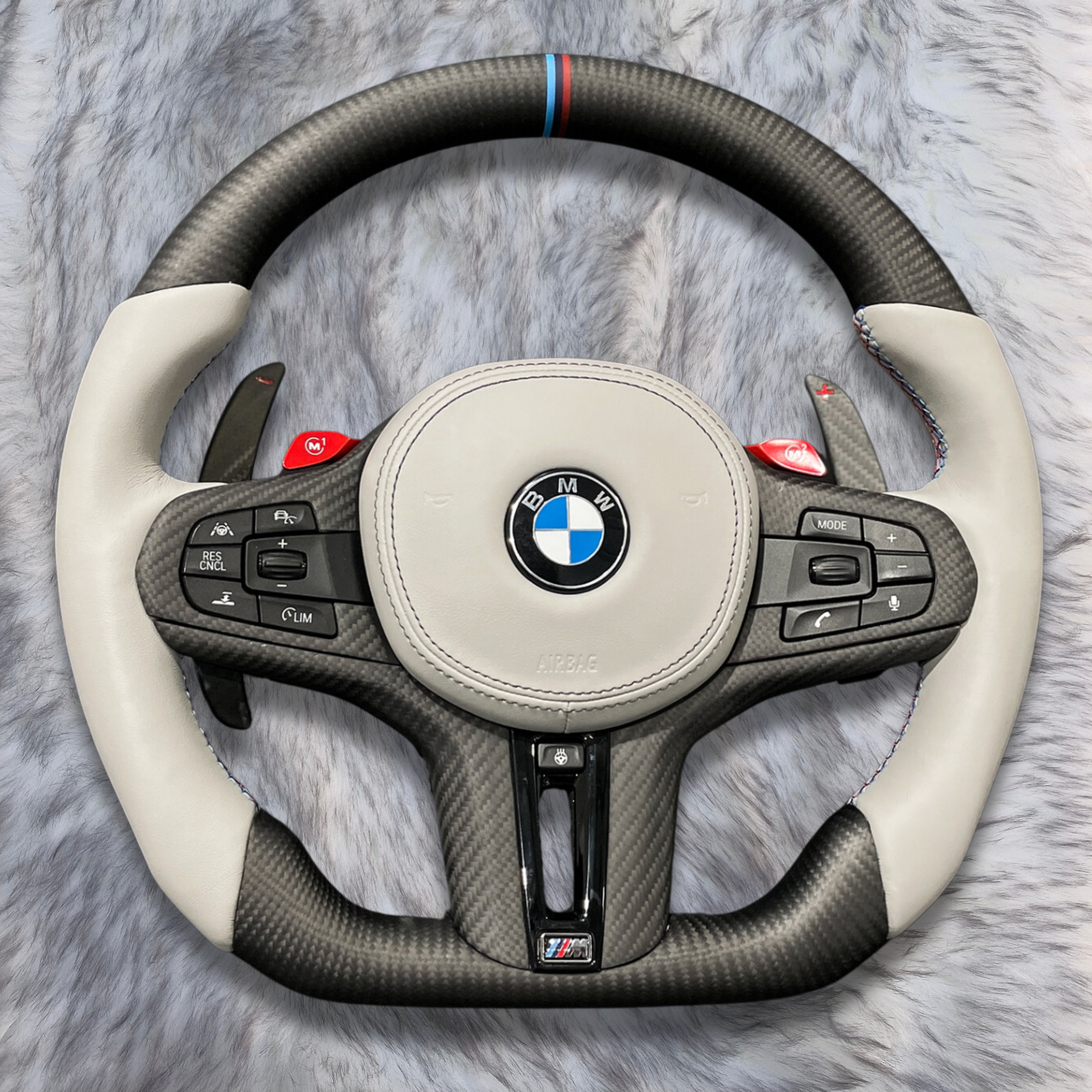 White Leather Carbon Fiber Steering Wheel For BMW F90  G05 G20 G30 G80 G82  G Series Fit Customized upgrade Steering Wheel